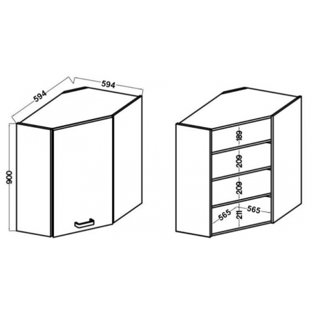 Szafka kuchenna narożna wysoka wisząca 60 cm AVIO lamel 60x60 GN-90 1F 45^